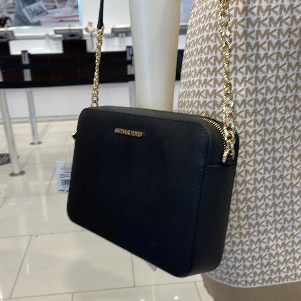 Michael Kors Jet Set Item Large East West Zip Crossbody Leather Black - Picture 2 of 16